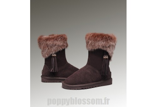 Favoris Ugg-222 court Fox Fur Boots de chocolat